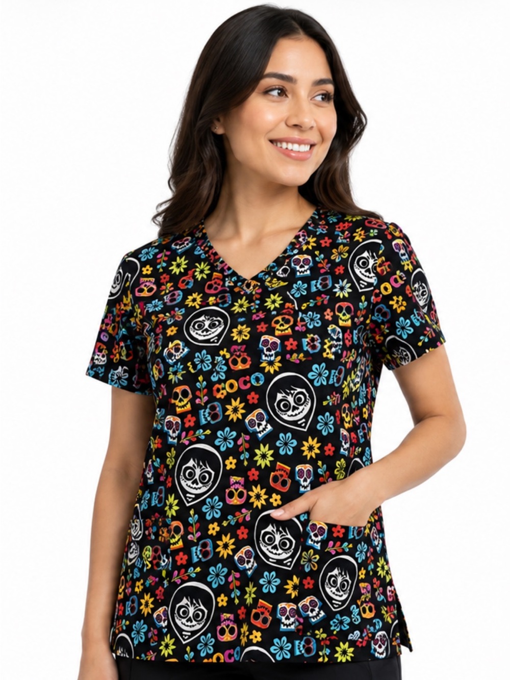 Disney Pixar Coco Scrub Top Nurse Miguel Day of the Dead Large? medical uniform